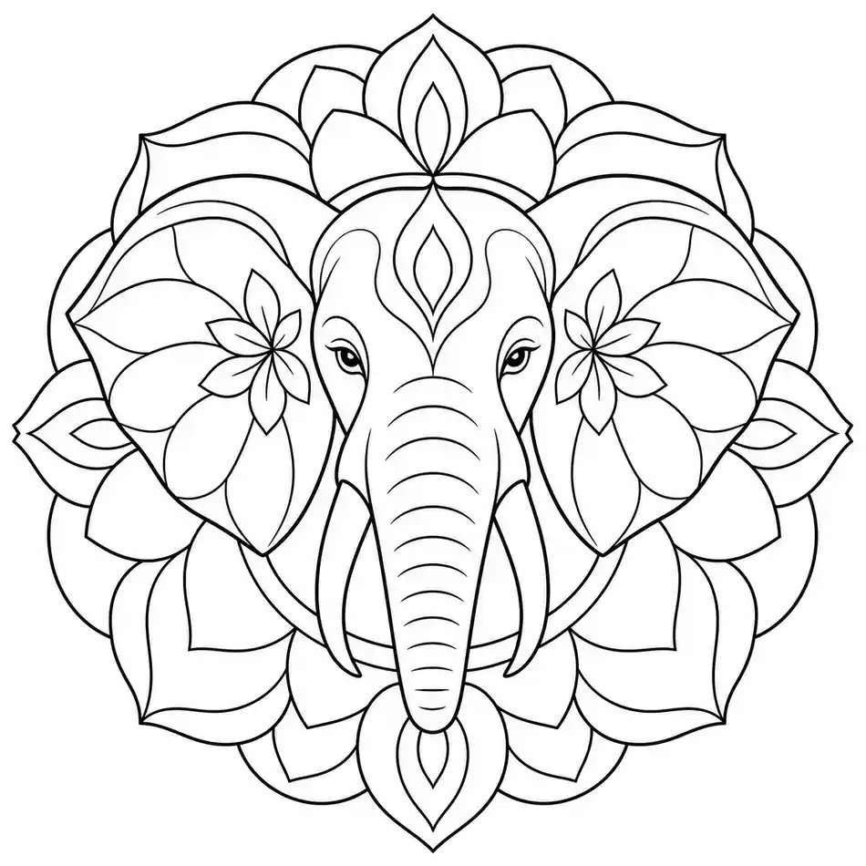 Botanical Elephant Mandala printable coloring page