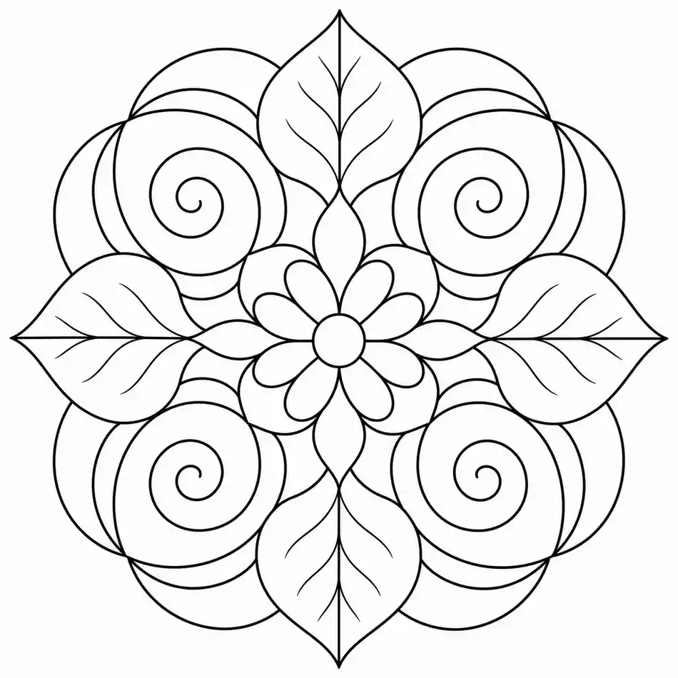 Botanical Spirals Mandala printable coloring page