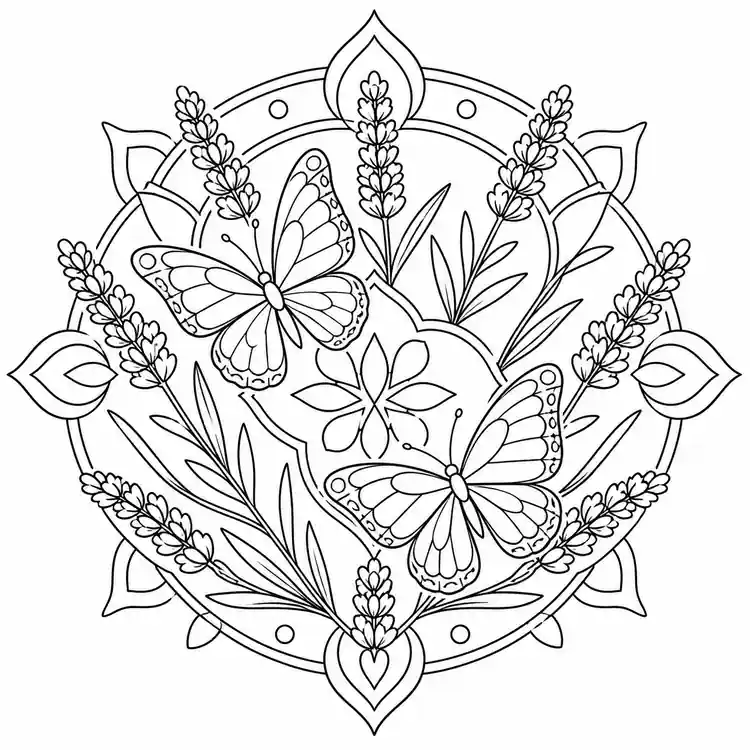 Butterflies and Lavender printable coloring page