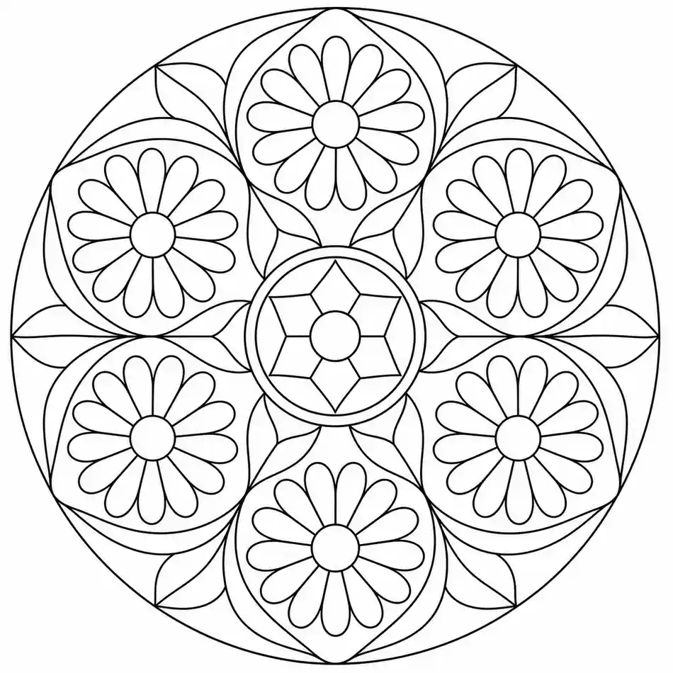 Daisy Mandala printable coloring page