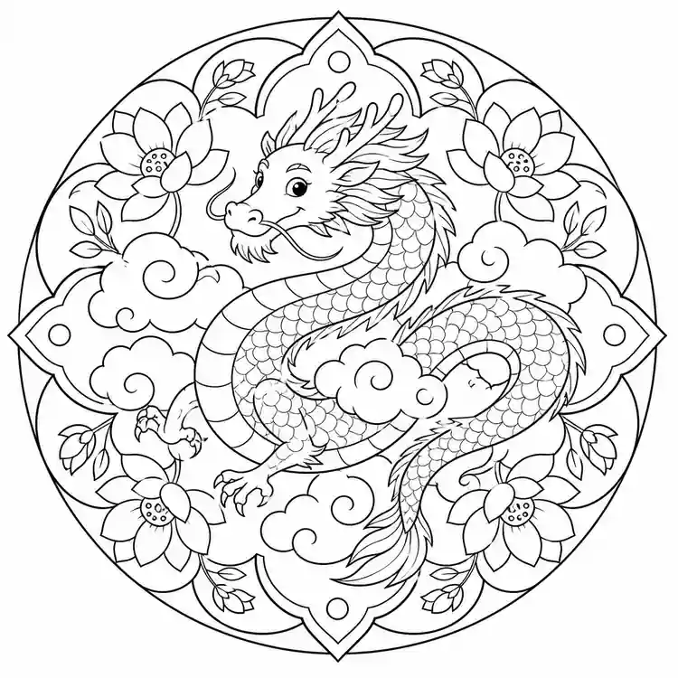 Eastern Dragon Mandala printable coloring page