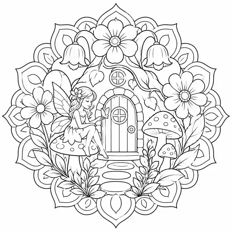 Fairy Garden Mandala printable coloring page