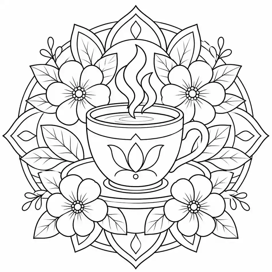 Floral Coffee Cup printable coloring page