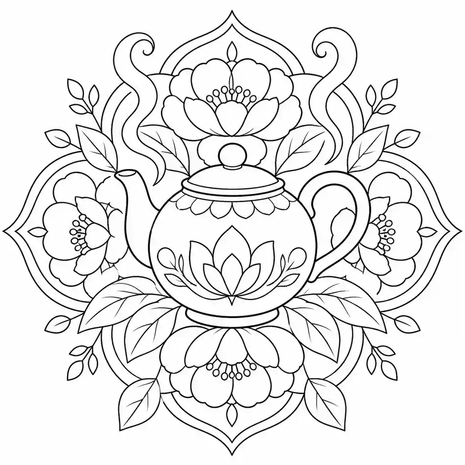 Floral Teapot printable coloring page