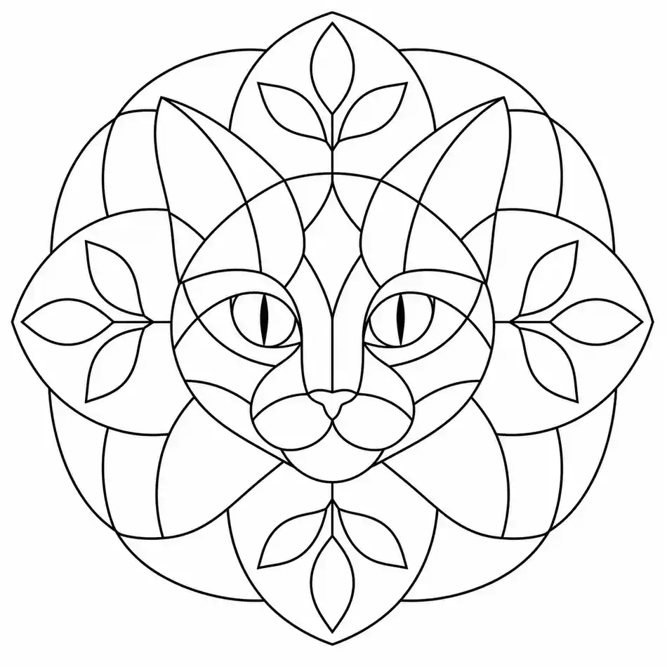 Geometric Cat Mandala printable coloring page
