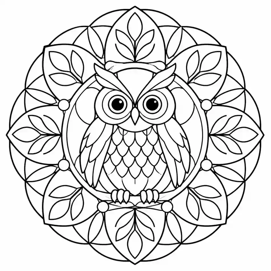 Geometric Owl Mandala printable coloring page
