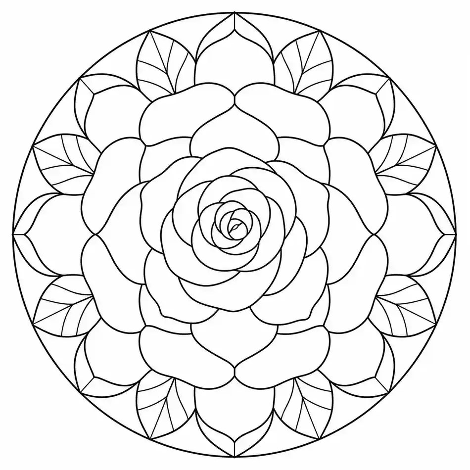 Geometric Rose Mandala printable coloring page