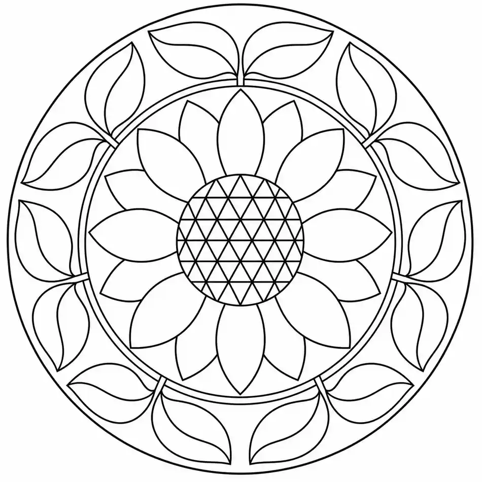 Geometric Sunflower Mandala printable coloring page