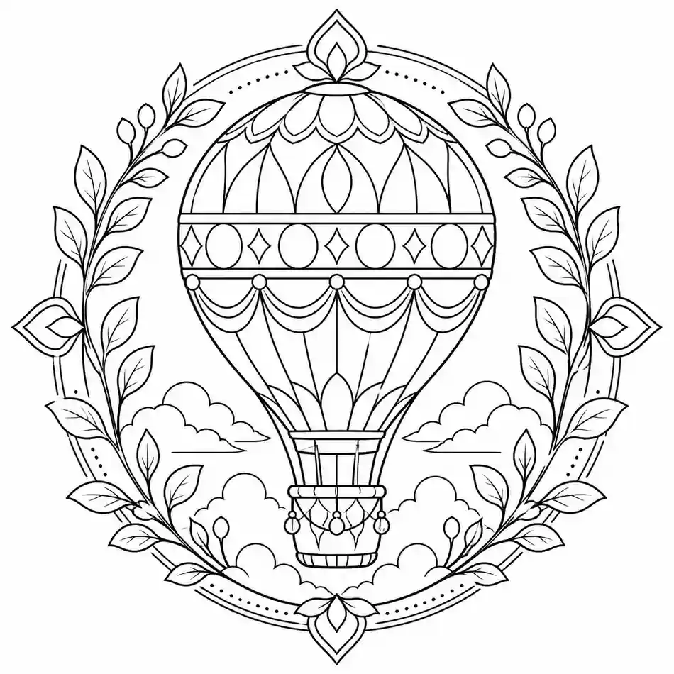 Hot Air Balloon Mandala printable coloring page