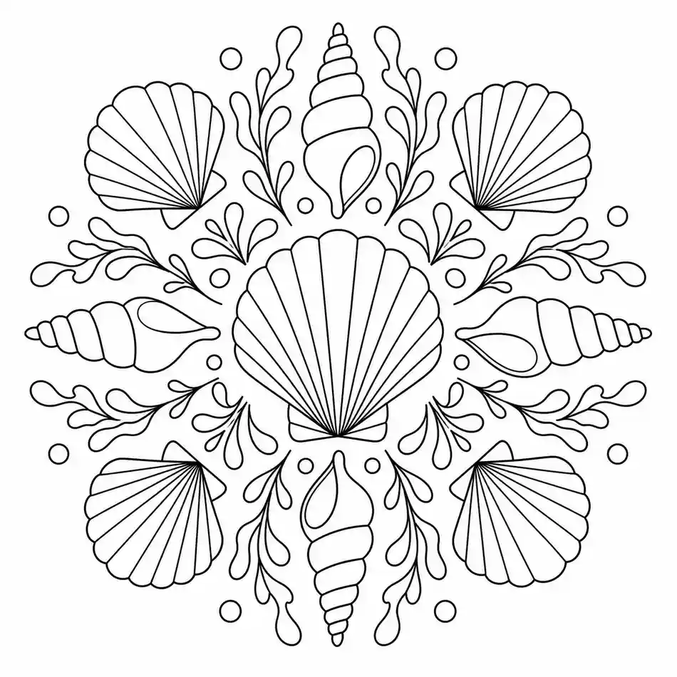 Seashell Mandala printable coloring page