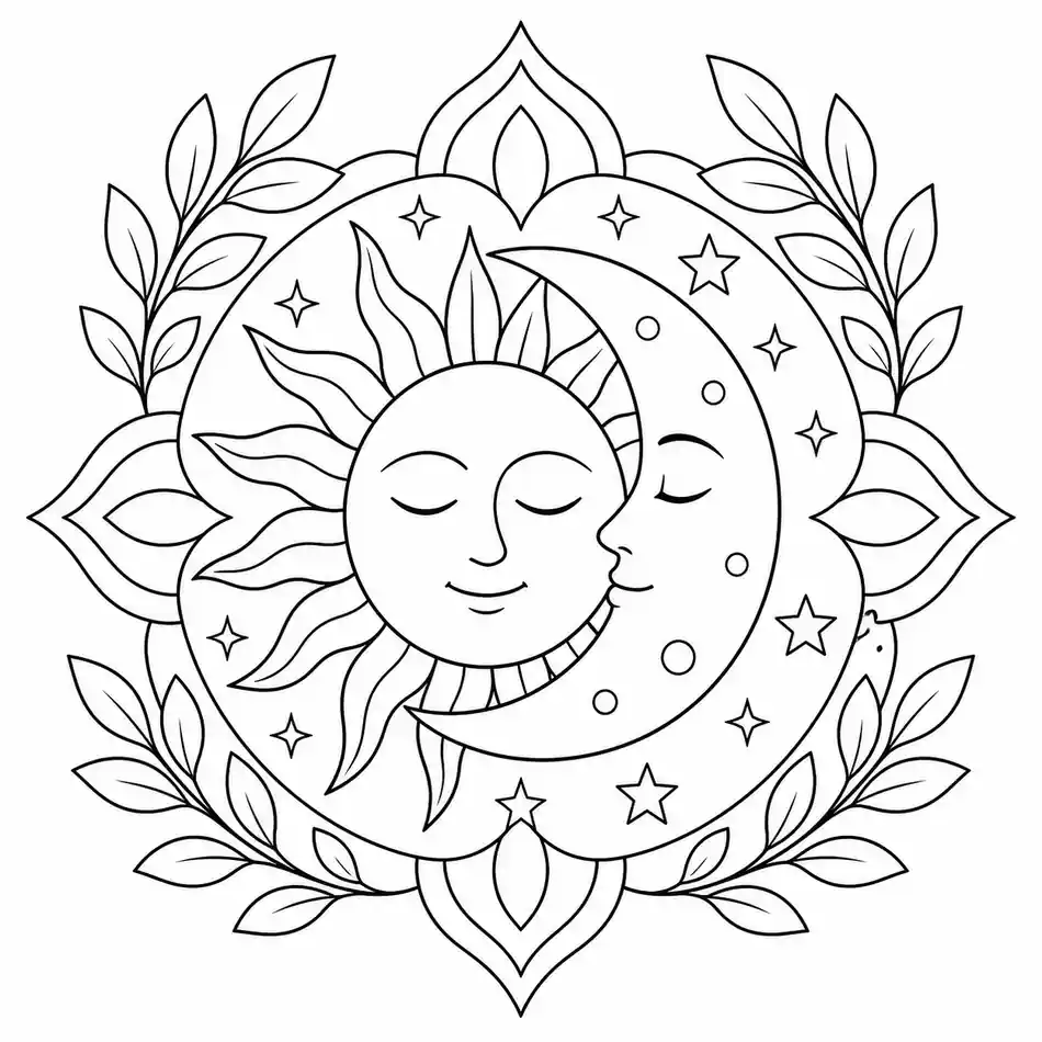 Sun and Moon Mandala printable coloring page