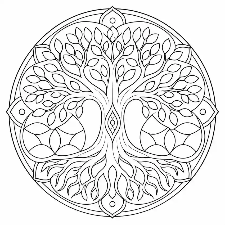 Tree of Life Mandala printable coloring page