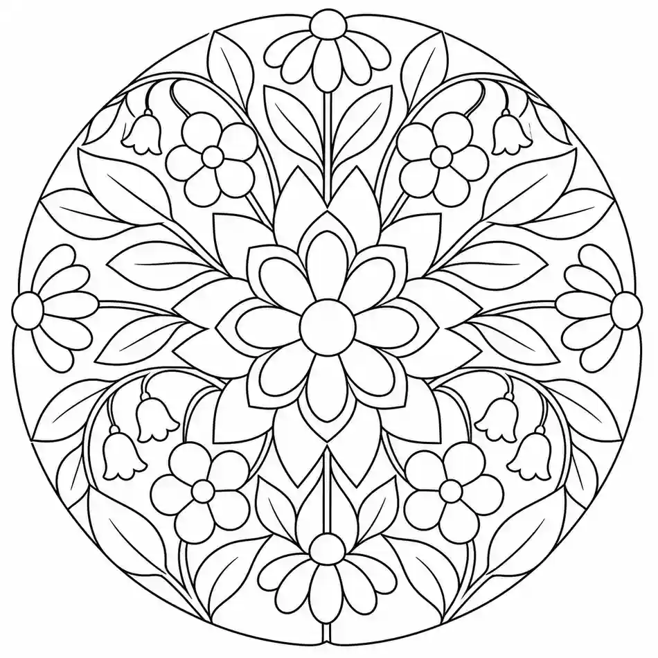 Wildflower Mandala printable coloring page