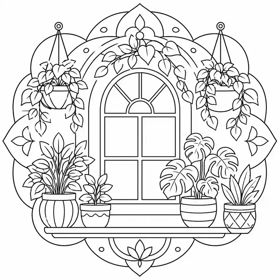 Window with Plants printable coloring page